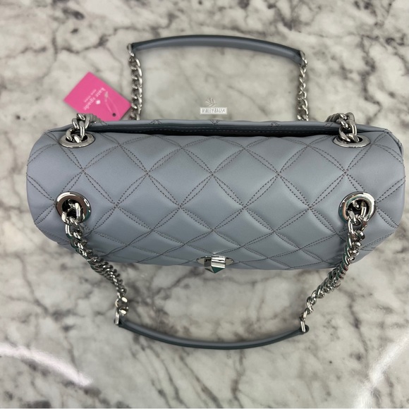 Kate Spade Natalia Quilted Leather Medium Flap Crossbody In Brushed Steel - Picture 6 of 12